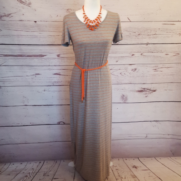 Calvin Klein grey/orange striped Maxi Dress - Picture 2 of 8